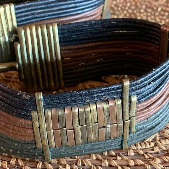 70’s Metal Leather handmade Art Deco Adjustable Statement Belt. - Picture 1 of 13